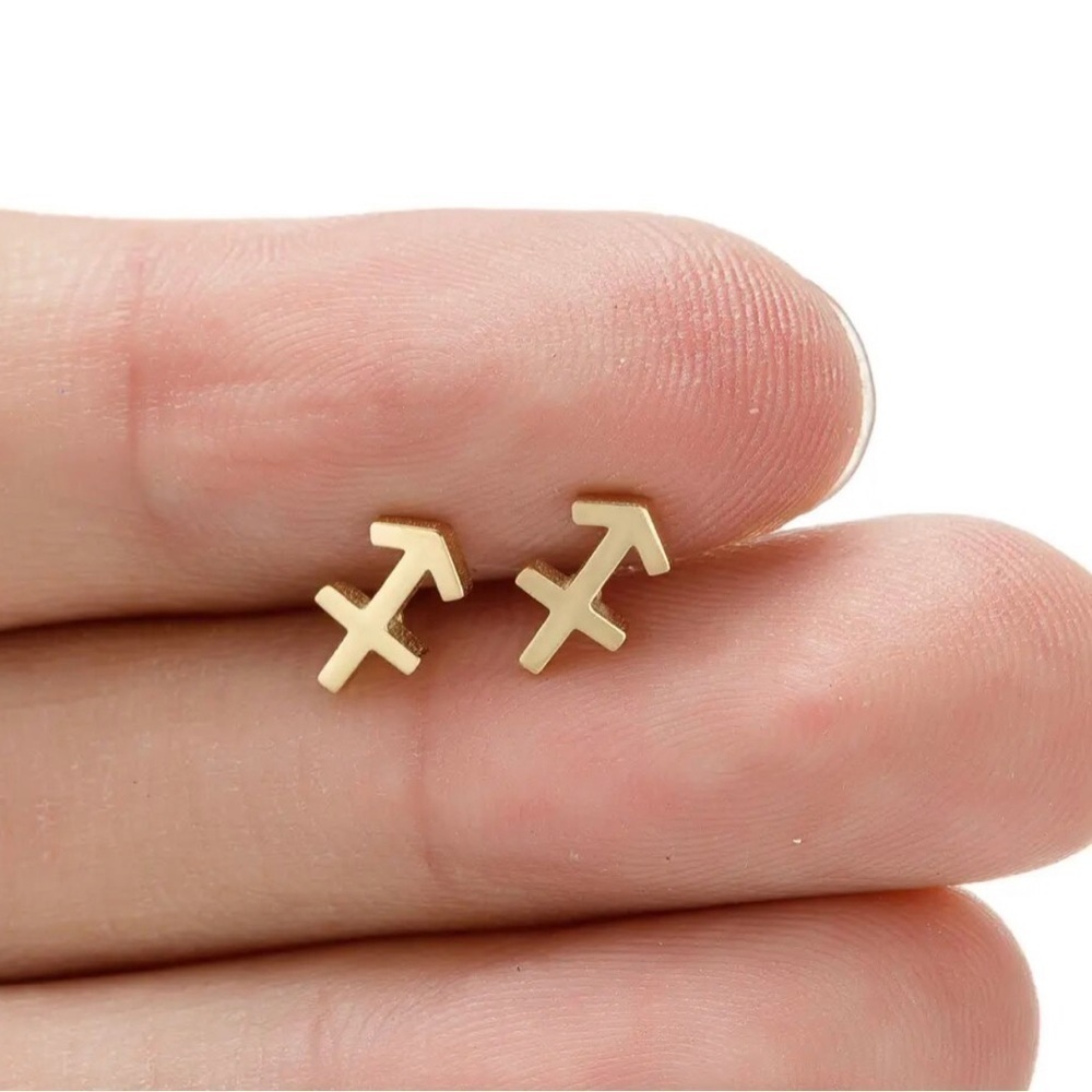 3 For $35 18K Gold Unisex Sagittarius Zodiac Sign Minimalist Stud Earrings